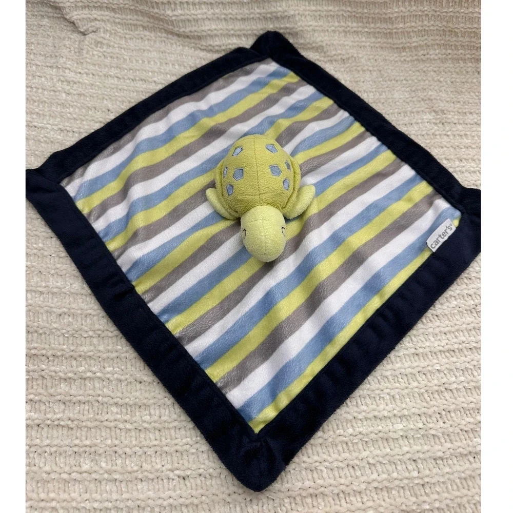 Carters Turtle Lovey Security Blanket Plush Stuffed‎ Animal Blue Green Striped